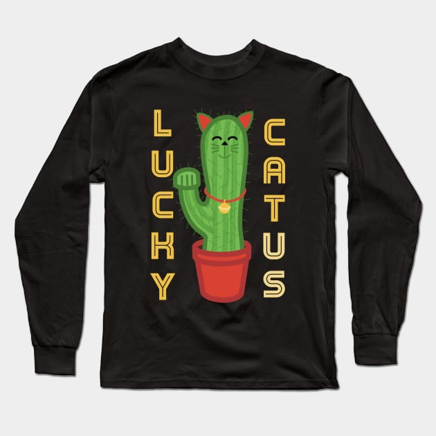 Lucky Catus Cat And Cactus Pun Long Sleeve T-Shirt by Punful